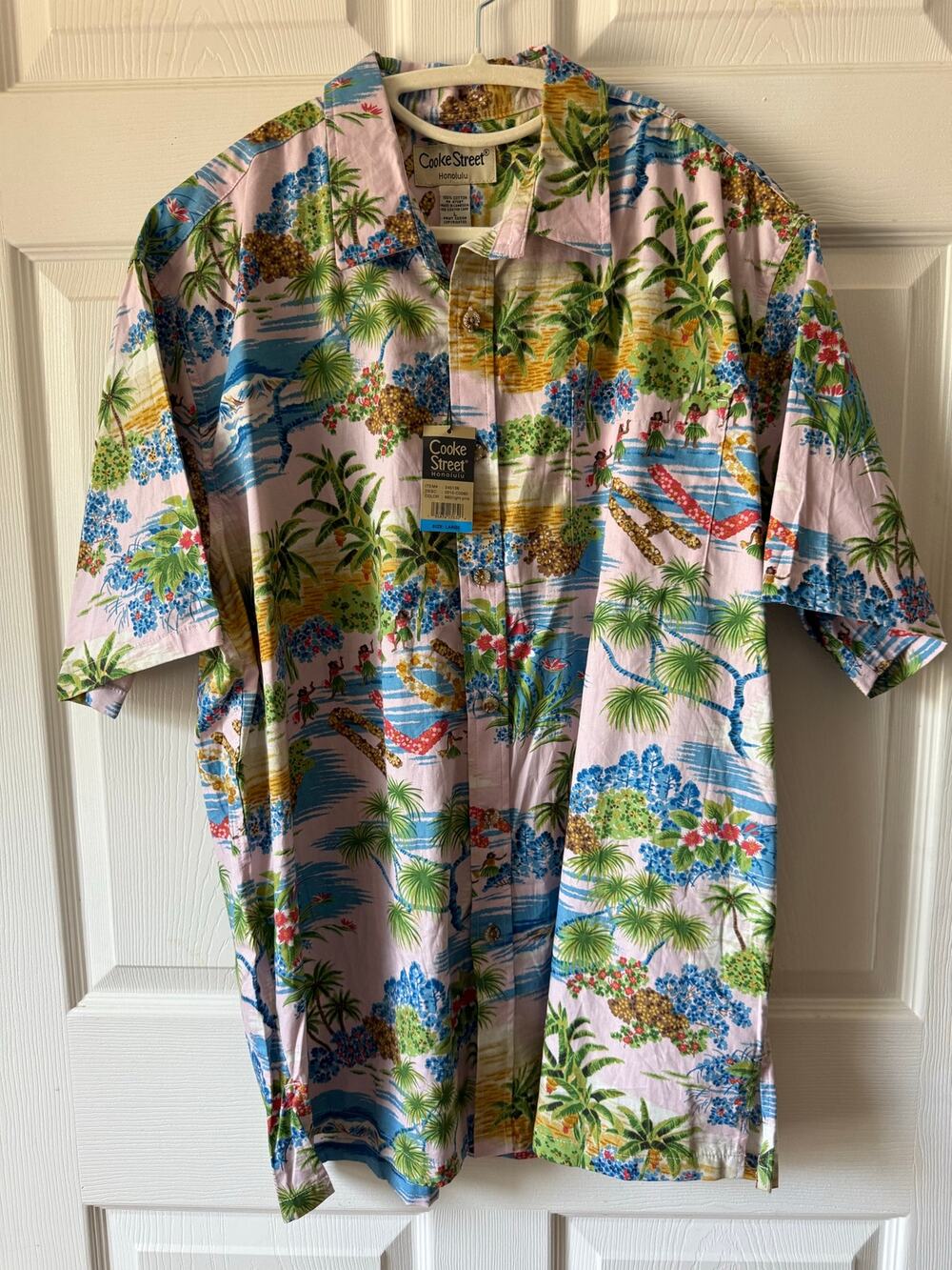 Cooke Street NWT Honolulu Hawaiian Aloha Shirt Pink Tropical Print Mens Size L